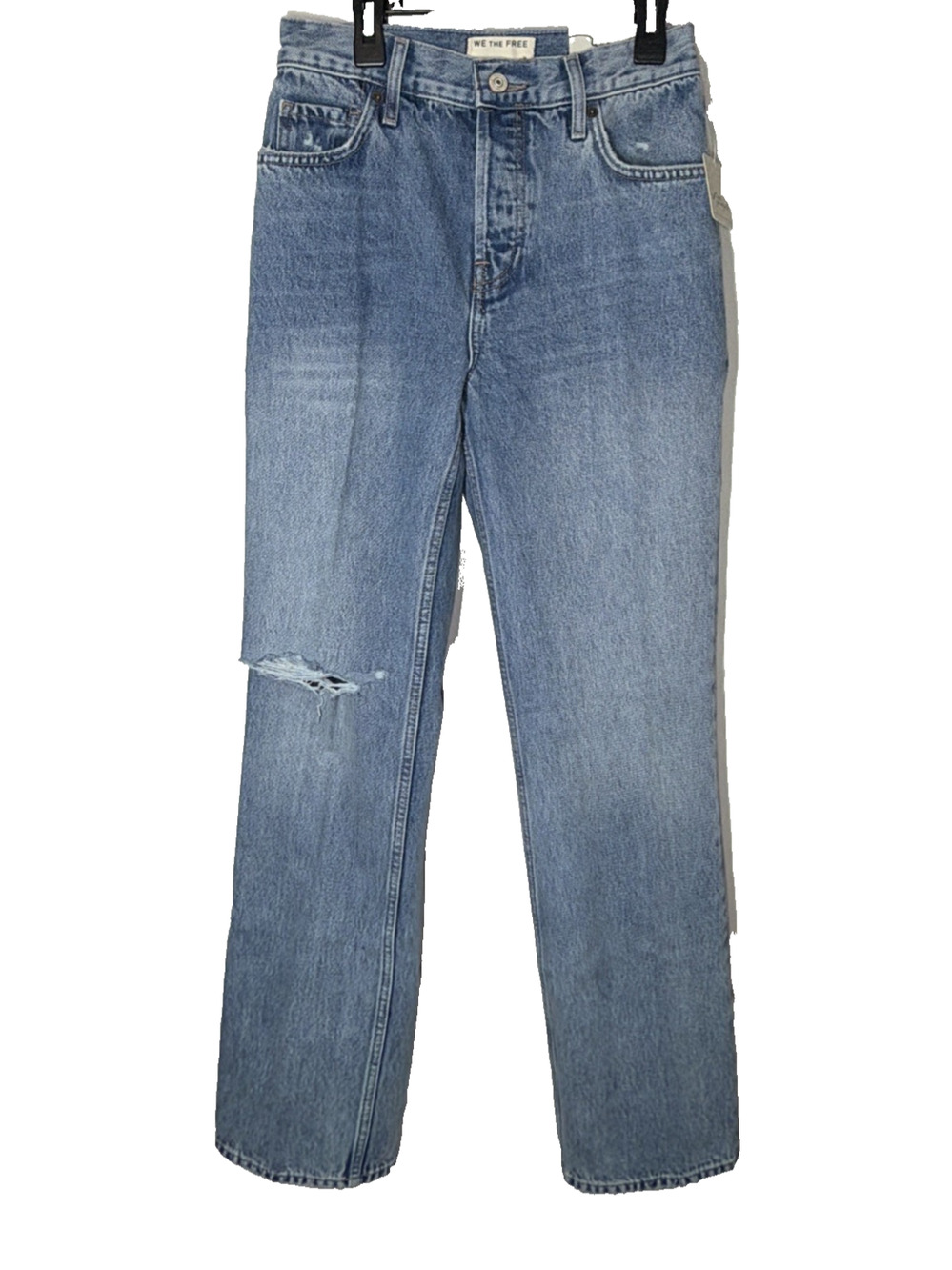 Free People Holly Ripped Bootcut Jeans Womens 25 Blue Denim Button Fly
